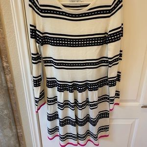 Eliza J Black and White Striped Long Sleeve Dress